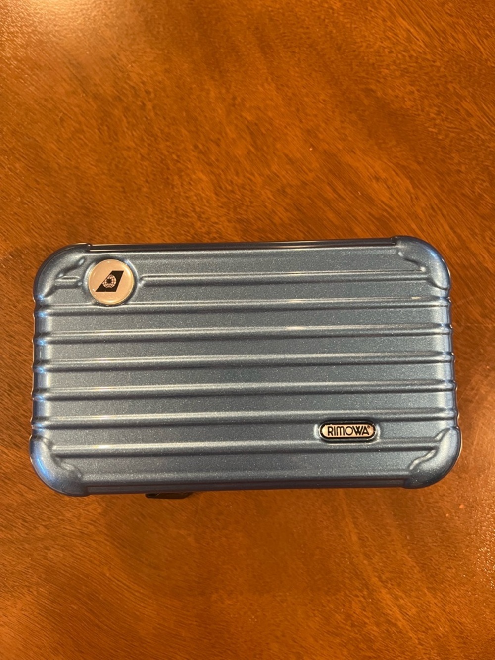RIMOWA Blue Hard Shell Mini Case EVA Air First Class Amenity Kit Toiletry Travel